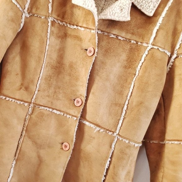 LEI 90s Faux Suede Sherpa Lined Collared Jacket Tan Large - Picture 4 of 9